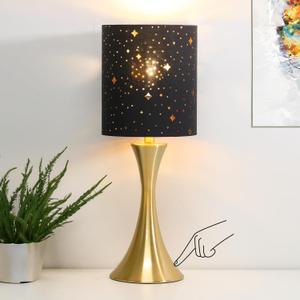 Touch Lamp for Bedroom, 3 Way Dimmable Gold Table Lamp with Black Starry Shade, Decorative Nightstand Lamp Ambient Beside Light for Living Room, Guest Room, Office 3000K LED Bulb Included