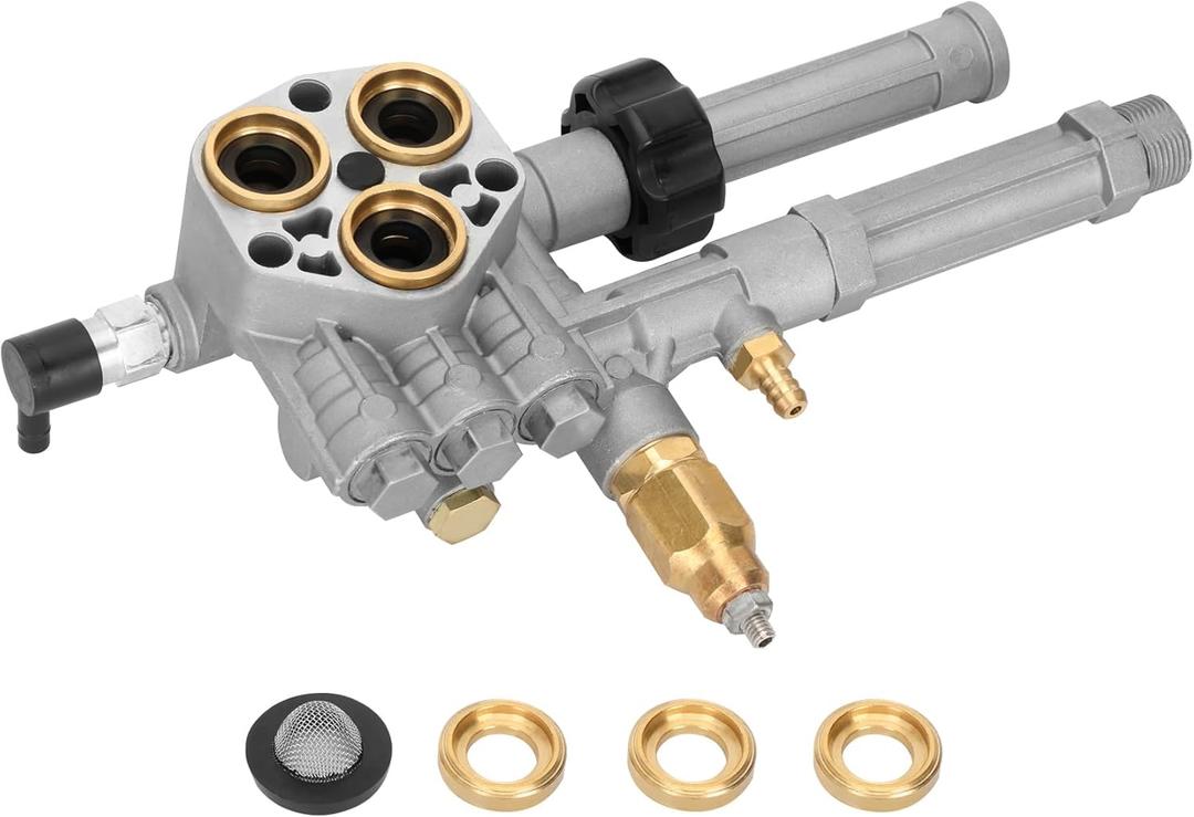 Pressure Washer Pump Head Assembly AR43361,Troy Bilt SRMW2.3G28 SRMW2.4G28 Pumps, AR43361 Pressure Washer Pump Head, Replacement for Annovi Reverberi Toro for Troy Bilt with Unloader and Relief Valve