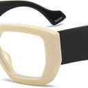 AIEYEZO Thick Frame Blue Light Glasses Men Women, Fashion Square Computer Eyeglass Anti Eyestrain & Prevent Headache (Beige & Black)
