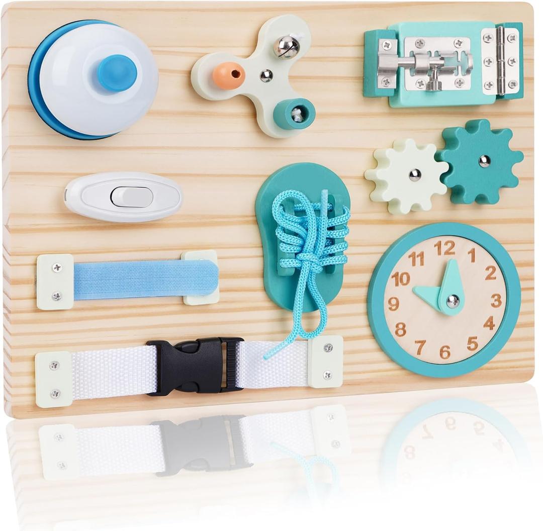 ATOYUS Montessori Busy Board Toys for Toddlers, Wooden Sensory Activity Toys for Kids, Learning Educational Travel Toy, Fine Motor Skills Christmas Birthday Gifts for Boys Girls