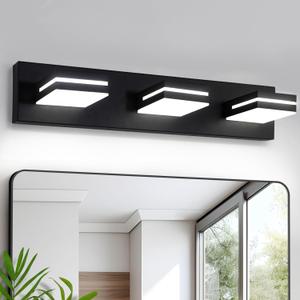 OKELI Bathroom Light Fixtures Black Modern 3-Lights Vanity Light Over Mirror LED Dimmable 350 Adjustable Lamp Head 24W 6000K Cool White ETL Listed 24 Inch
