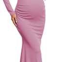 AISWI 3D Floral Off The Shoulder Maternity Dress Sexy Ribbed Mermaid Maxi Bodycon Pregnancy Dresses Baby Shower (Pink, XL)
