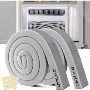 Air Conditioner Window Seal, 2 Roll of 2 in × 1 in × 6.5 ft Foam Stripe with Adhesive for Window AC Insulation, High Density Foam Tape Weather Stripping for Doors and Windows Insulation, AC Foam Tape