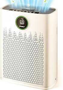 Air Purifiers for Home Large Room, with Smart Mode, PM2.5 Air Quality Display, 22dB Sleep Mode, Aromatherapy, Cover Up to 2200 Ft² with 2X-Purification & 360°Air Outlet, HAP603, Yellowish White