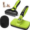 3PCS Self Cleaning Slicker Brush & Pet Grooming Rake & Bath Brush for Dogs, Cats and Horses | Double-Sided Dematting Comb & Skin Friendly Deshedding Grooming Tool | Premium Pet Supplies(Green Black)
