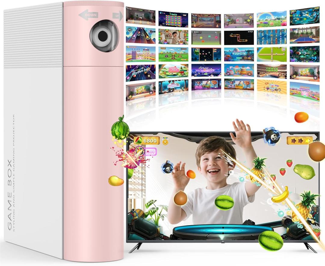 MetFut Motion Sensing Game Console - 28 Fun Games, Plug & Play, Light Physical Exercise & Entertainment for Kids & Family, Compatible with TV, PC, ProjectorWhite&Pink