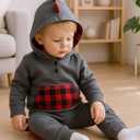 NZRVAWS Toddler Baby Boy Clothes Letter Printed Plaid Hoodie Shirt Denim Ripped Jean Pants Infant Fall Winter Outfits 6M-8T (12-18 Months)