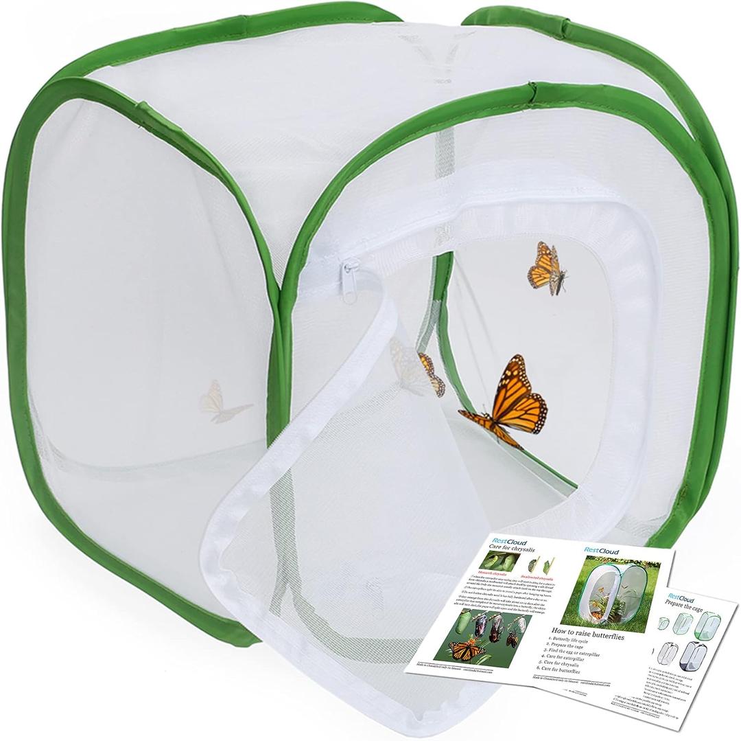 RESTCLOUD Insect and Butterfly Habitat Cage Terrarium Pop-up 12 X 12 X 12 Inches with Zipper Protection