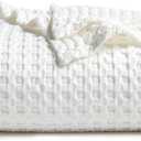 Bedsure Cooling Cotton Waffle Weave Throw Blanket - Lightweight Breathable Blanket of Rayon Derived from Bamboo for Hot Sleepers, Luxury Throws for Bed, Couch and Sofa, Ivory, 50x70 Inches