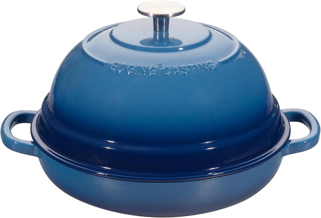 EDGING CASTING Enameled Cast Iron Dutch Oven Pot with Lid, Round Bread Oven for Homemade Sourdough Bread Baking, 6 Quart, Lake Blue