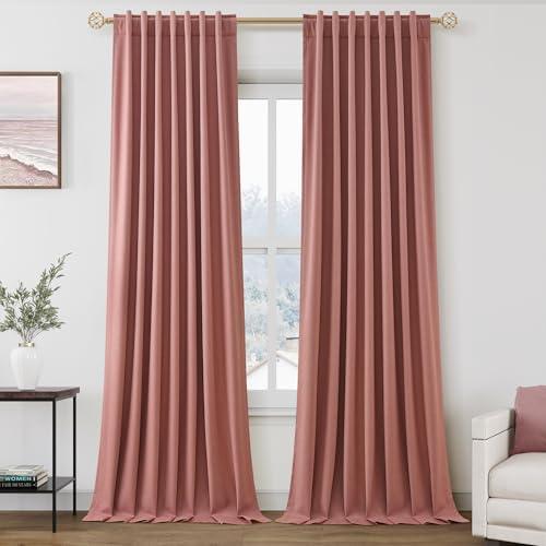Nanspring Canyon Rose 100% Blackout Linen Curtains 96 Inches Long for Bedroom Back Tab Thermal Insulated Modern Boho Decor Black Out Girl Curtain for Living Room Dining Room Drapes 52x96, 2 Panels