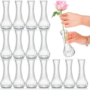 Noamus 16 Pack Glass Bud Vase, Clear Small Flower Vases in Bulk, Vintage Glass Vases for Centerpieces, Mini Vase Floral Bottle for Rustic Wedding Home Table Decor, Floral Party Arrangements