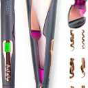 ANGENIL Pro Twist Ceramic Flat Iron 1 Inch, Dual Voltage Hair Straightener and Curler 2 in 1, Multi-Stylers Round Flat Iron Hair Curling Iron, Fast Heating LCD Display, 11 Adjustable Temp (250-450 ) (Grey)