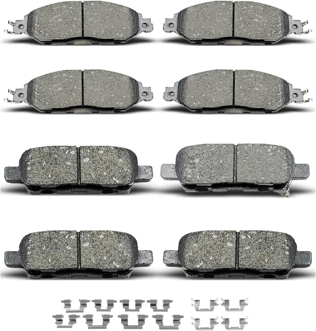 D1415 D1649 8pcs Ceramic Front Rear Brake Pads Set With Clips Fit For 2013-2019 Nissan Pathfinder,For 2015-2019 Murano,For 2014-2019 Infiniti QX60,For 2013 JX35