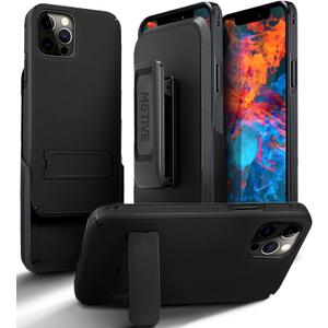 MOTIVE iPhone 13 Pro Case Holster with Belt Clip, Heavy Duty Lightweight Slim Rugged Drop Shockproof Hard Protective Cover with Kickstand, 6.1" Pro | Black V2