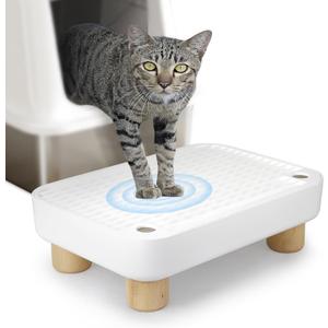 Litter Box Step, Litter Box Ramp with Removable Wooden Legs, Anti-Tracking & Easy to Clean, Cat Ramp for Litter Box, Cat Steps for Small & Older Cats (White)