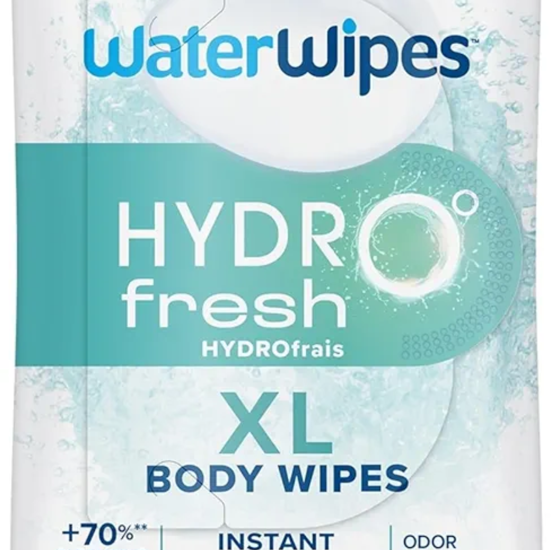 WaterWipes HydroFresh Refresh Wipes, Stay Clean & Refreshed, XL Body Cleaning Wipe, Instant Cleanliness, Odor & Sweat Removal, Ideal for Gym, Travel & Outdoor Use, 18 Count (2 Pack)