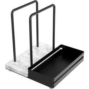 Napkin Holder, Marble Napkin Holder for Table with Salt and Pepper Shakers Caddy, Standing Paper Napkin Storage for Kitchen Dining Table Decor, Marble & Metal Base, Black