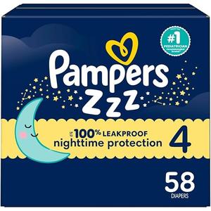 Pampers ZZZ Overnight Diapers, Size 4 (2237 lbs), 58 Count, Nighttime Protection Disposable Baby Diaper, Night Time Leak and Skin Protection