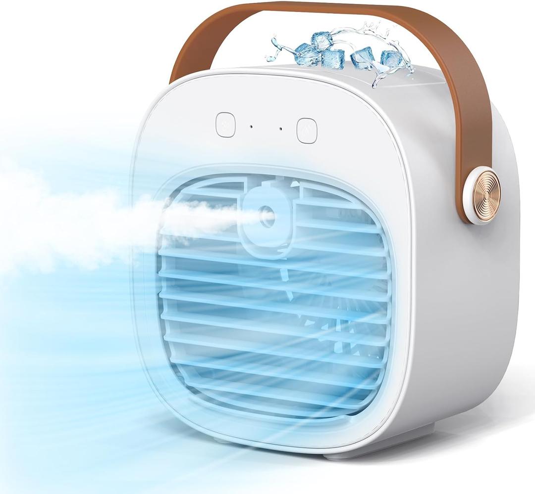 Portable Air Conditioner -5200mAh Rechargeable Personal Air Cooler, White Mini Air Conditioner with 3 Speeds, Quiet Desk Cooling Fan for Home, Bedroom, Travel, Office, Outdoor, Indoor