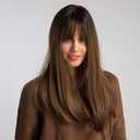 HAIRCUBE Brown Wigs for Women Highlight Color Wigs Synthetic Women's Wig Long Straight Layered Heat Resistant Wig Natural and realistic (167-12/35)