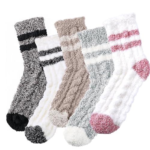 Trifabricy Fuzzy Socks for Women - Fluffy Cozy Slipper Socks for Women, Women's Ultra Soft Winter Thick Warm Fuzzy Sleeping Sock for Home, Candy Colorful L