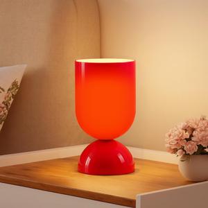 8.9'' Modern Glass Table Lamp, Dimmable Bedside & Desk Lamp for Living Room and Bedroom, UL Listed Nightstand Lamp with Dome Base, Home Decor for Office, Dorm, Side Table, Glossy Red