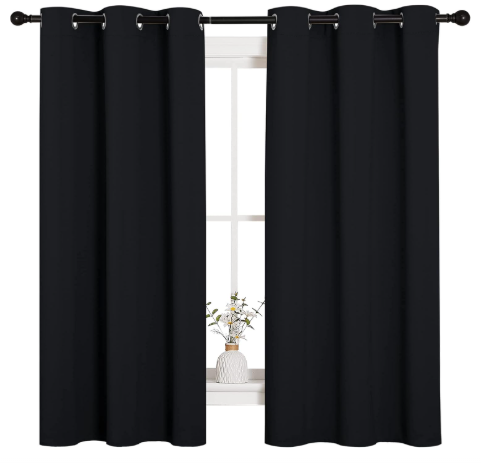 NICETOWN Pitch Black Solid Thermal Insulated Grommet Blackout Curtains/Drapes for Bedroom Window (2 Panels, 42 inches Wide by 63 inches Long, Black)