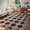 Checkered Easy Jute Rug 8x10 Outdoor Rug Large Washable Area Rugs for Living Room Bedroom Non Slip Neutral Farmhouse Indoor Outdoor Carpet for Backyard Patio Office