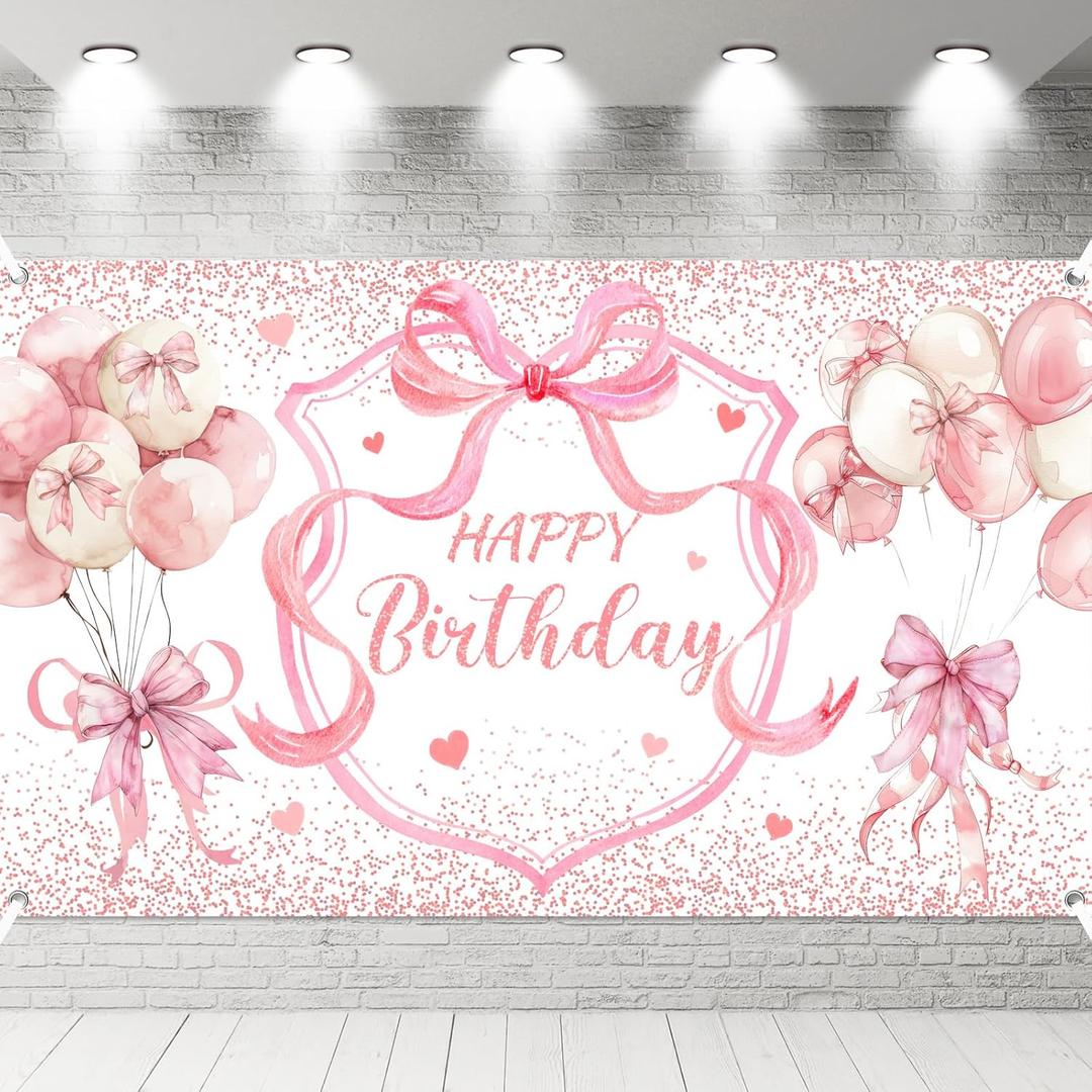 6 x 3.6 ft Pink Bow Coquette Birthday Decorations Bow Backdrop for Party Decor for Girls Women Photography Backgrounds Bachelorette Supply