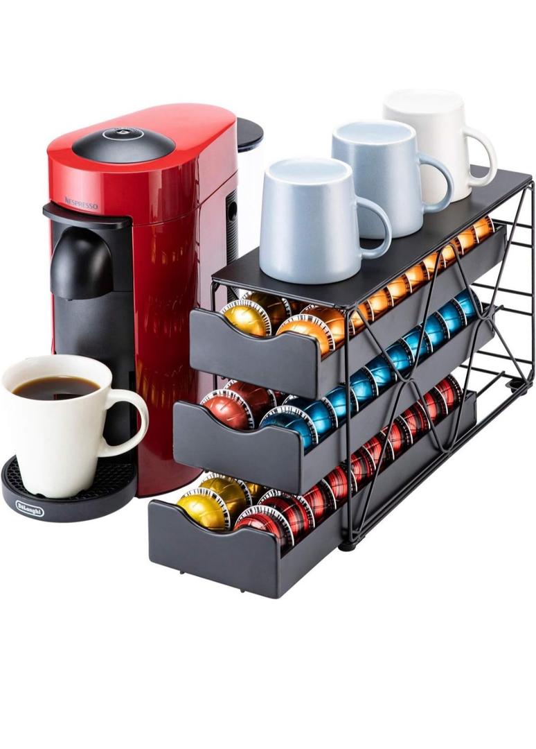 FlagShip for Nespresso Pod Holder Vertuo Pod Drawer Large Mullti Tier Coffee Pod Holder(3 Tier (60Pods Capacity))