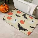 Halloween Bath Mat, Thin Bathroom Rug Non Slip Quick Dry Pumpkin Bath Mat Fits Under Door Thin Floor Mat Halloween Decor, 17''x30'', Pumpkins Bats and Ghost (1'5" x 2'6" (Rectangular))