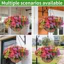 Artificial Hanging Flower for Outdoors, Fake Hanging Basket for Outside,1 Hanging Basket with 13 Pcs Faux Silk Flowers for Porch, Balcony and Patio Decor(Mixed)