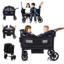 Wagon Stroller for 2 Kids & Cargo-Travel Push-Pull Double Baby Wagon Lightweight Folding Stroller for Toddler with 5-Point Harness,Adjustable Handle Bar and Canopy,Tray Table,Cup Holder (Black)