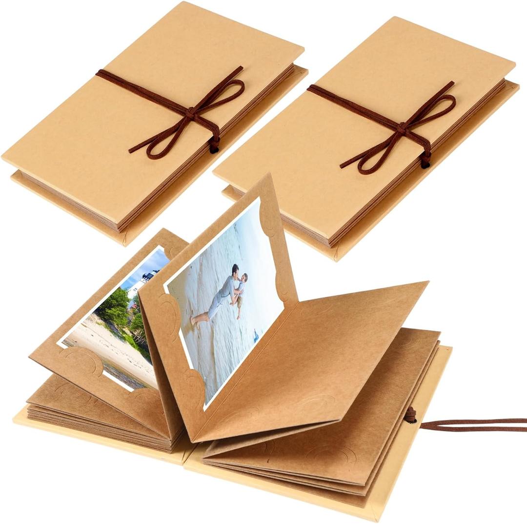 Mudder 2 Pcs Small Scrapbooks Albums 5 x 7.8 Inch Mini Photo Hardcover Book Blank Photo Album Handmade Kraft Paper for Valentine DIY Scrapbook Anniversary Sketchbook Stretchable Folding Wedding Gift