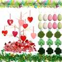 Landical Valentine's Day Tree Decorations Lighted Birch Tree with Heart St. Patrick's Day Shamrock Easter Egg Hanging Ornaments Tinsel Garland for Home Hanging Party Holiday(31 Pcs, Elegant)