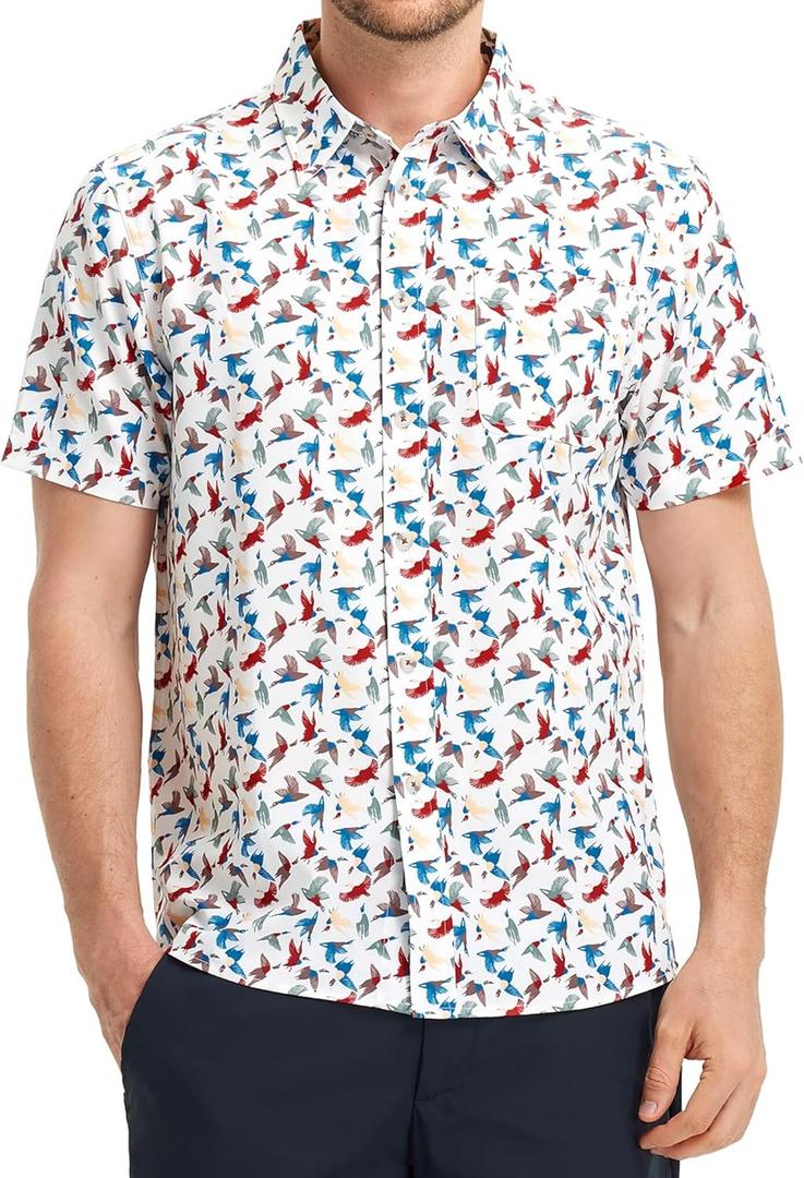 M MAELREG Mens Hawaiian Shirts Short Sleeve Button Down Tropical Beach Floral Solid Print Summer Vacation Mens Casual Shirts (XL)