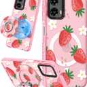 Lotadilo Cute Case for Moto G 5G 2024 for Women Girls - Funny Strawberry Flower Design Compatible with Magsafe Ring Holder Magnetic Stand Kickstand Fashion TPU Phone Covers Kawaii