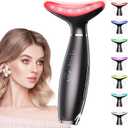 7 Color Galvanic Machines - Red Light Therapy for Face and Neck, Face Massager Tool for Wrinkles, Double Chin, Vibrating Facial Massager with Thermals, Black