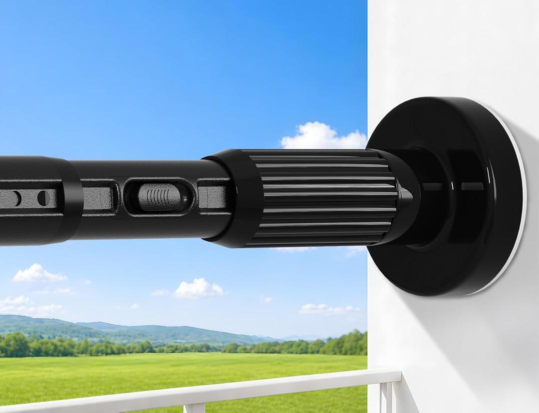 Heavy Duty Tension Curtain Rod No Drilling 41-118 Inch, One-Click Adjustable Curtain Rods for Window, Patio, Outdoor, Bathroom & Sliding Glass Door, Rust-Resistant, 1.26 Inch Diameter, Black