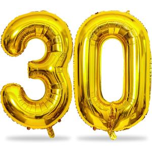 Gold Number 30 Balloons, 40 Inch Gold Mylar Foil Number 3 & 0 Balloons for Women, Self Inflating 30th Birthday Balloons for 30 Year Old Men Anniversary Birthday Party Decorations Supplies