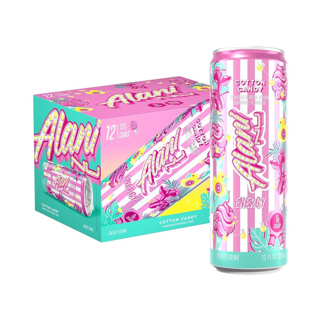 Alani Nu COTTON CANDY, Sugar Free, Low Calorie Energy Drinks, 200mg Caffeine, Biotin, B Vitamins, Zero Sugar, 10 Calories, 12 Fl Oz Cans, 12 Pack, Best By: 02/29/28