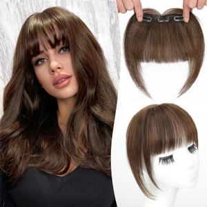 Bangs Hair Clip in Bangs, 100% Real Human Hair Clip in Fringe, 3 Secure Clips in Full Fringe French Bangs Natural Thick Volume Fake Bangs for Women Girls Daily Wear Medium Brown