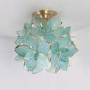 Bieye L11048 Flower Petals Tiffany Style Stained Glass Close to Ceiling Light for Home Decor (Light Blue, 12" Rose Lily)