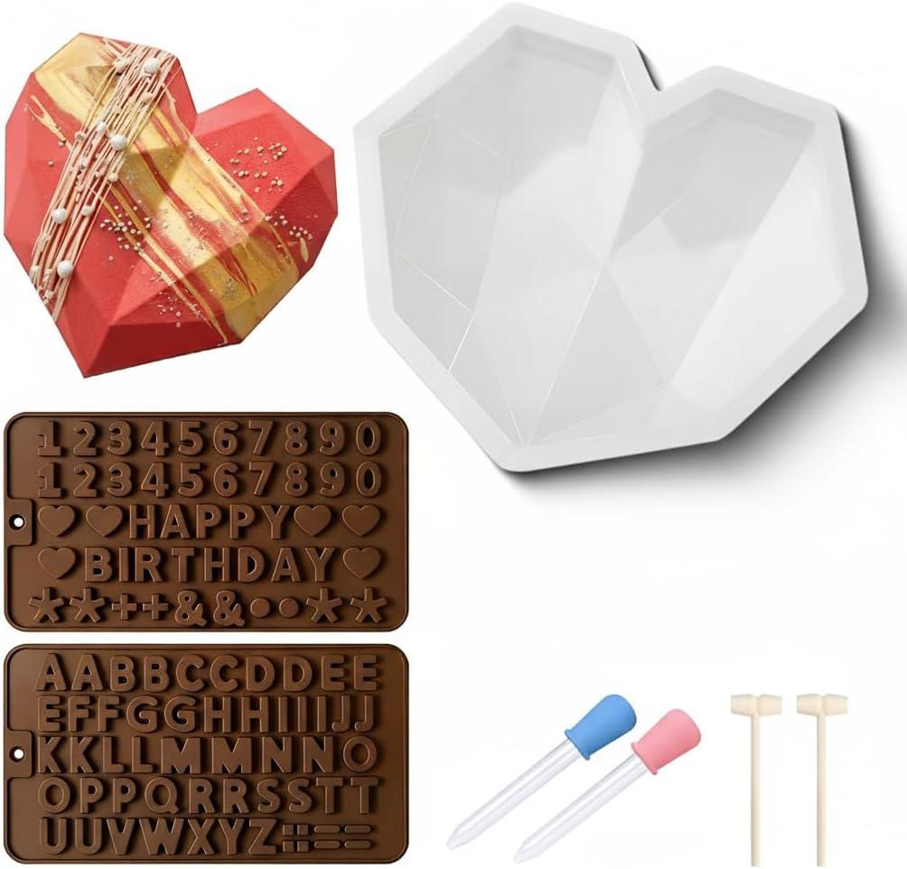 Breakable Heart Mold with Hammer, Chocolate Mold Set - Food Grade, Silicone Heart/Number/Letter Molds for Candy Making - Ideal for Valentine's Day, Christmas, Birthdays