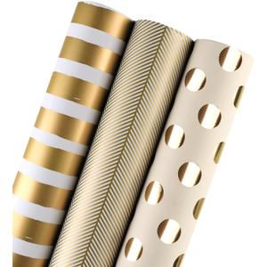 WRAPAHOLIC 30 Inch Gold Wrapping Paper Roll - Jumbo Roll Gold Gift Wrapping Paper for Christmas, Birthday, Holiday, Wedding, Baby Shower - 3 Rolls - 30 inch x 120 inch Per Roll