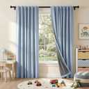RYB HOME Linen Texture Curtains for Bedroom, 100% Blackout Thermal Insulated Curtains, Rod Pocket&Back Tab Room Darkening Drapes Luxury Decor for LivingRoom/Nursery, W52xL84, 2 Panels, Smoky Blue