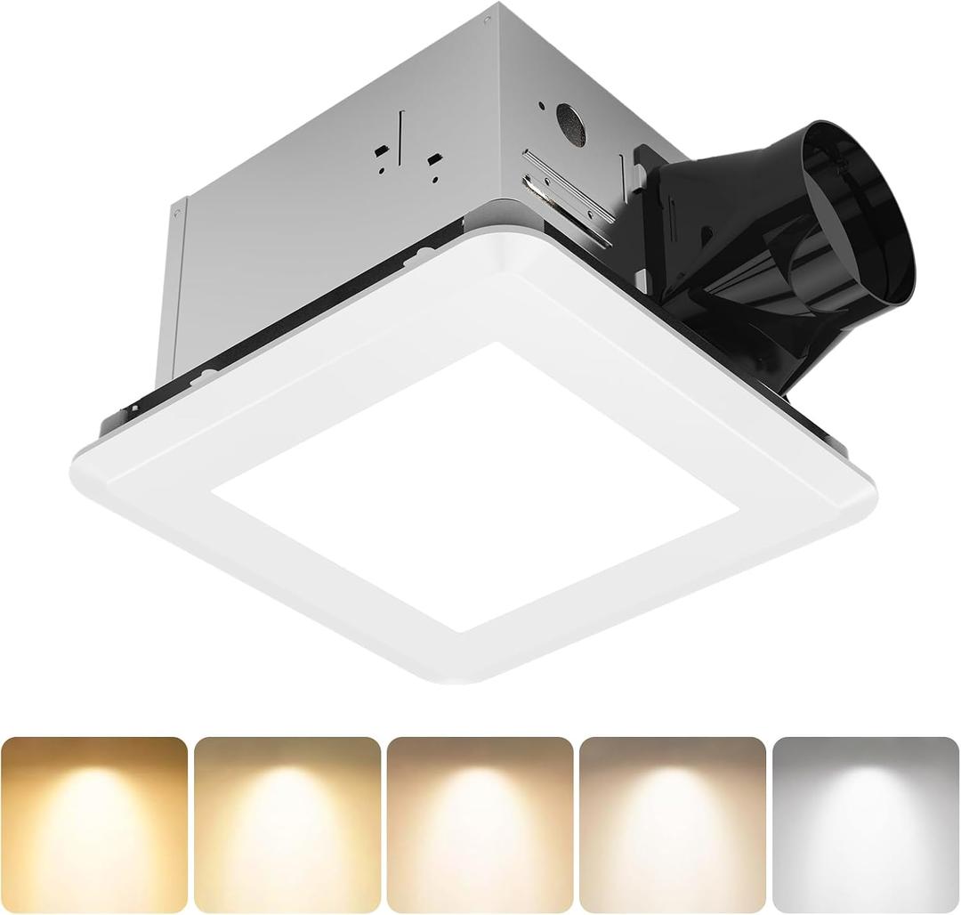 AHAWILL 10" Ultra Quiet Bathroom Exhaust Fan with Light,100 CFM,0.9 Sones,5CCT Dimmable,1000LM Ceiling Mount Bathroom Fan,Bathroom Vent Fan with Light,ETL & FCC Certified