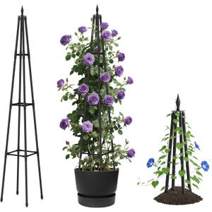 Alisisfores 5.2 FT Obelisk Trellis for Climbing Plants,Garden Trellis with Extra Thickened Plastic-Coated Metal Pipes, Outdoor & Indoor Garden Support for Potted Plants, Black