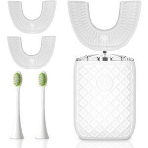 Sonic Electric U Shaped Toothbrush for Adults, Automatic Full Mouth Cleaning Toothbrush, 360 Stain Removal, IPX7 Waterproof Rechargeable, 3 U-Shape & 2 Straight Brush Heads (White)